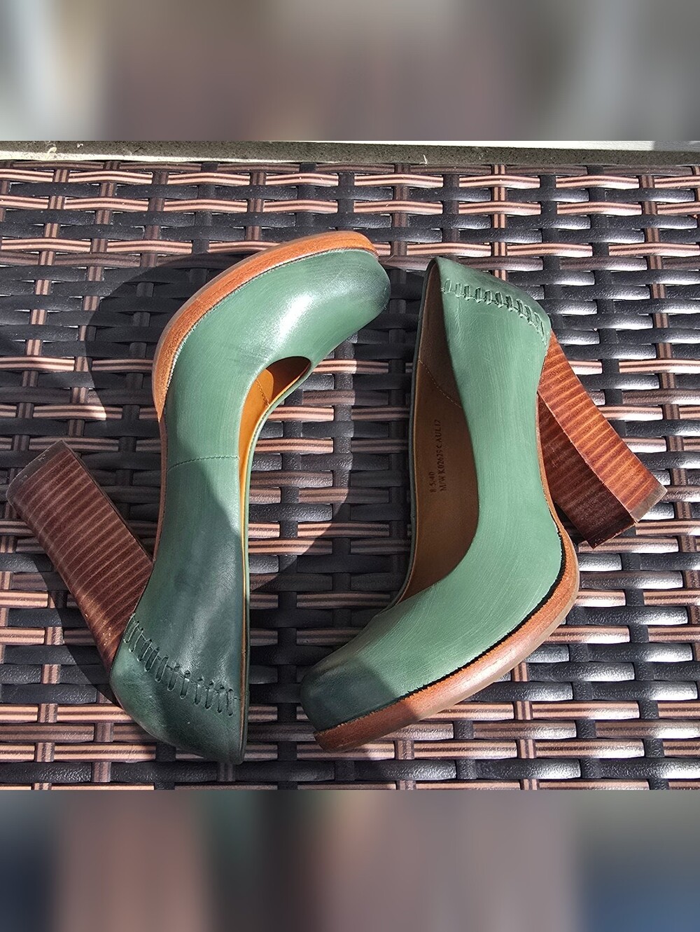 Kork-Ease Green Leather Round-Toe Wedge Pumps - Picture 9 of 16